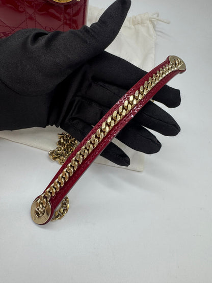 Pre-owned Certified Lady Dior Mini Dark Cherry Red Patent Leather Golden Hardware, 2017, w/ full set
