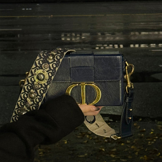 Christian Dior Navy Blue Leather 30 Montaigne Box Shoulder Bag