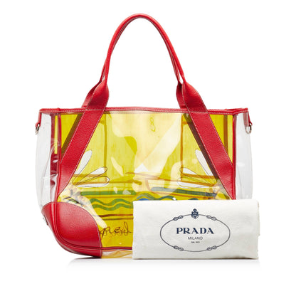 Yellow Prada Printed Vinyl Tote Bag