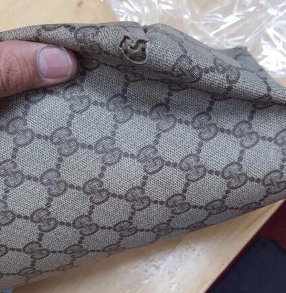 Gucci Pvc Leather Brown Beige, Brown Tote Bag E1047