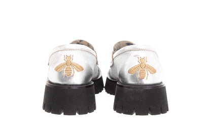 Gucci Silver Glitter Horsebit Platform Loafers SZ 39