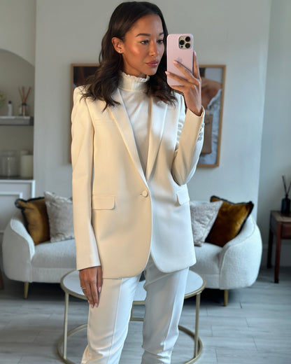 Saint Laurent Cream Suit Jacket and Trouser Set With Silk Lapel Detail Size FR 36 (UK 8)