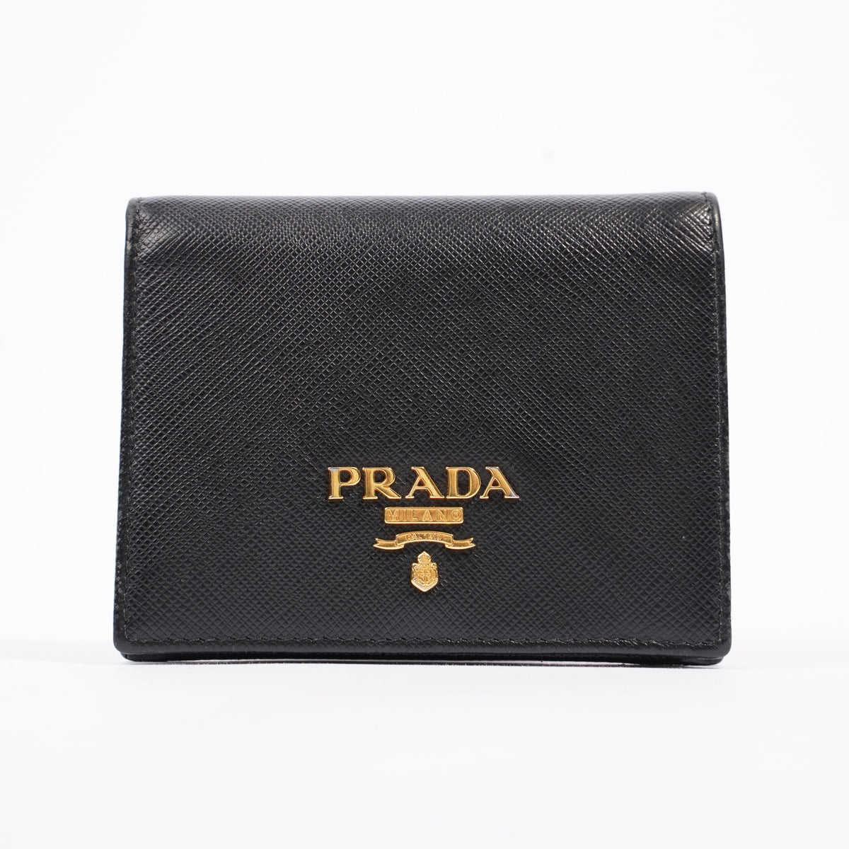 Prada Compact Wallet Black Saffiano Leather