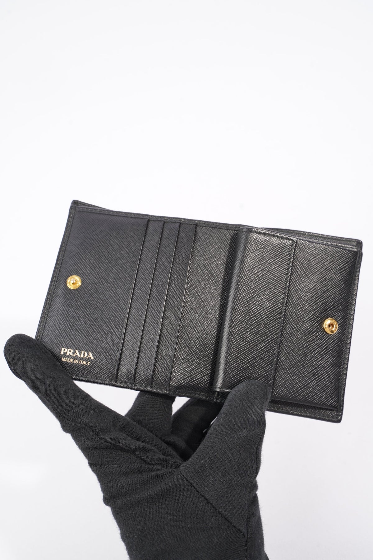 Prada Compact Wallet Black Saffiano Leather