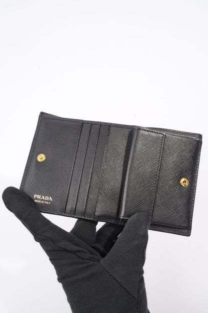 Prada Compact Wallet Black Saffiano Leather