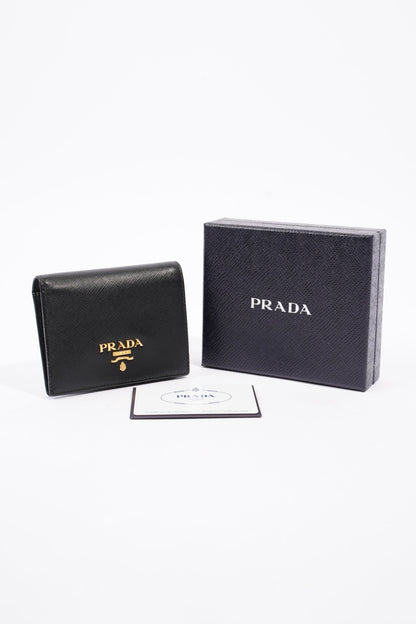 Prada Compact Wallet Black Saffiano Leather
