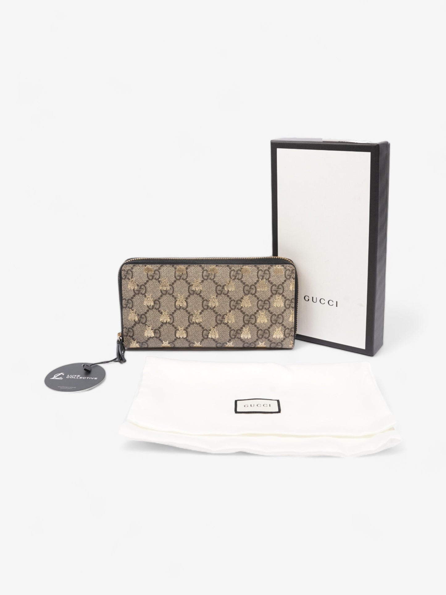 Gucci GG Supreme Zip Around Wallet Supreme / Gold Coated Canvas