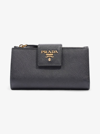 Prada Logo Buckle Wallet Black Saffiano Leather Medium