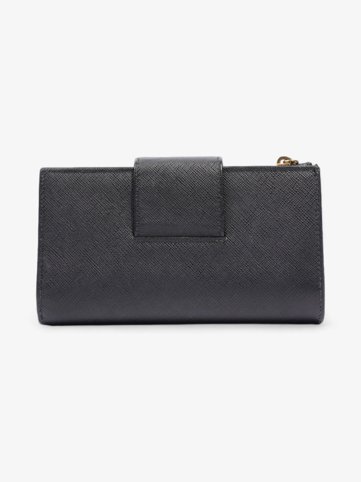 Prada Logo Buckle Wallet Black Saffiano Leather Medium