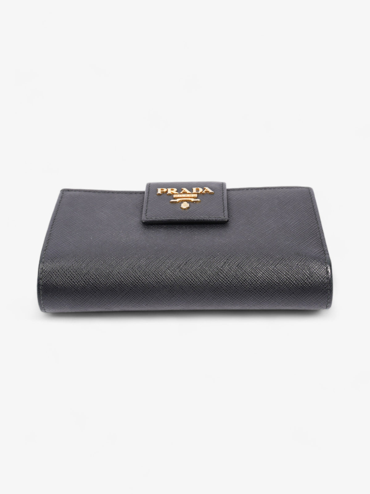 Prada Logo Buckle Wallet Black Saffiano Leather Medium