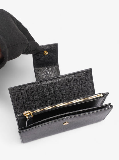 Prada Logo Buckle Wallet Black Saffiano Leather Medium