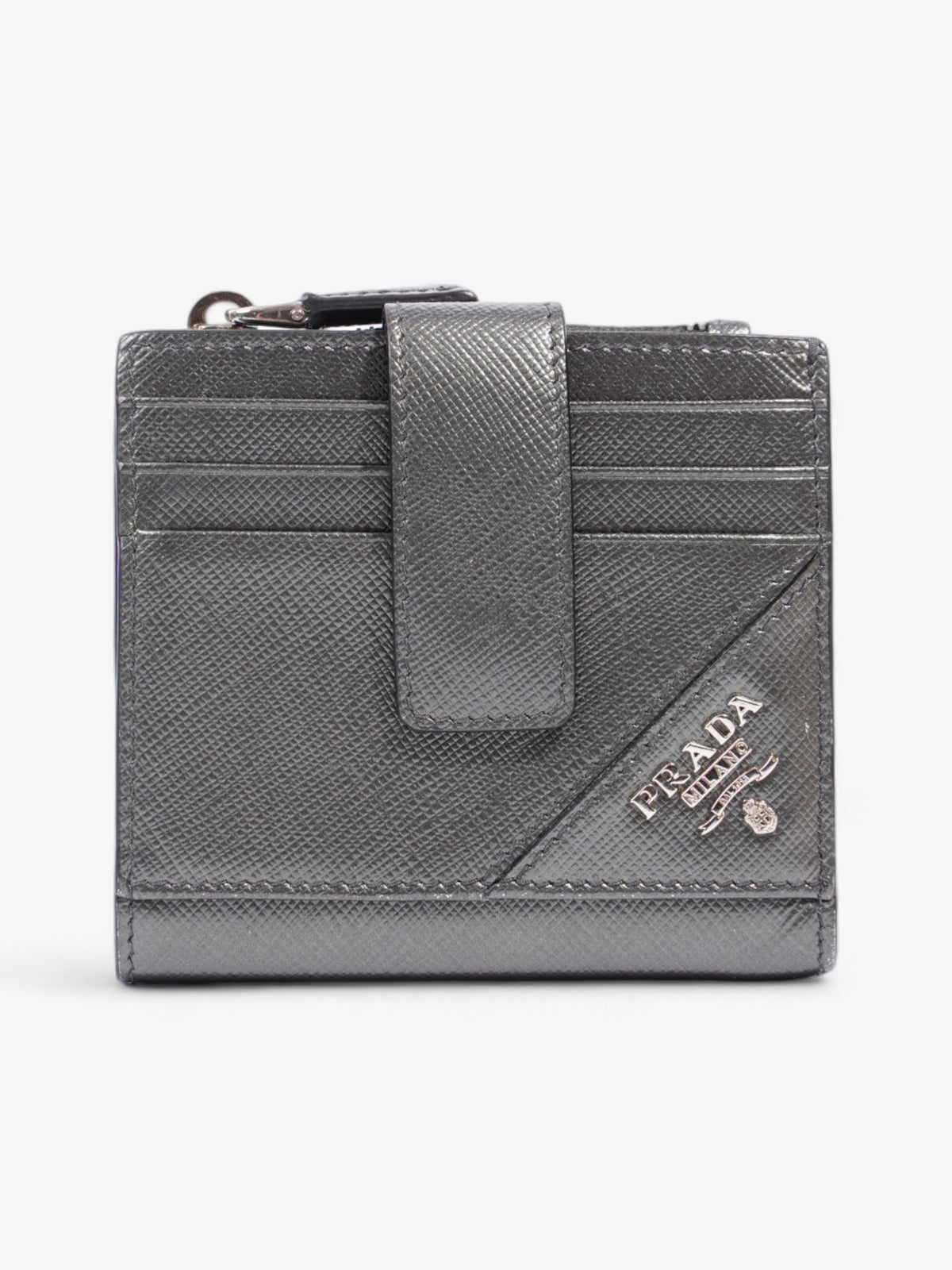 Prada Compact Wallet Grey Saffiano Leather