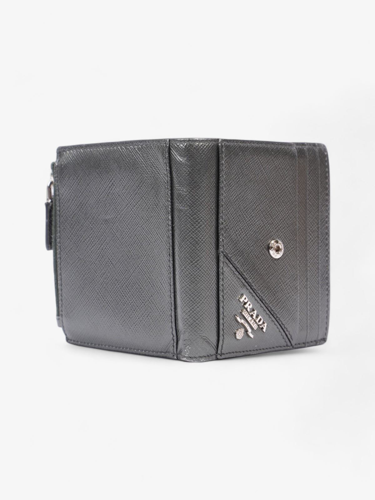 Prada Compact Wallet Grey Saffiano Leather