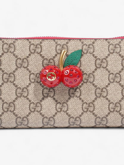 Gucci Zip Around Cherry Wallet Beige And Ebony GG Supreme / Red Coated Canvas