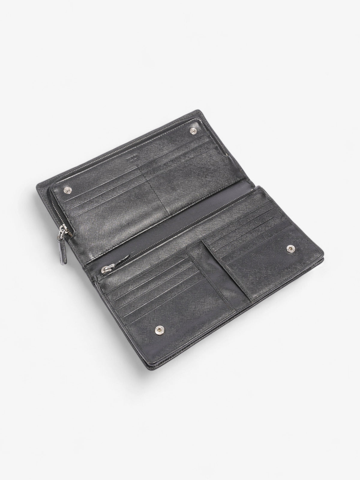 Prada Long Zip Around Wallet Black Saffiano Leather