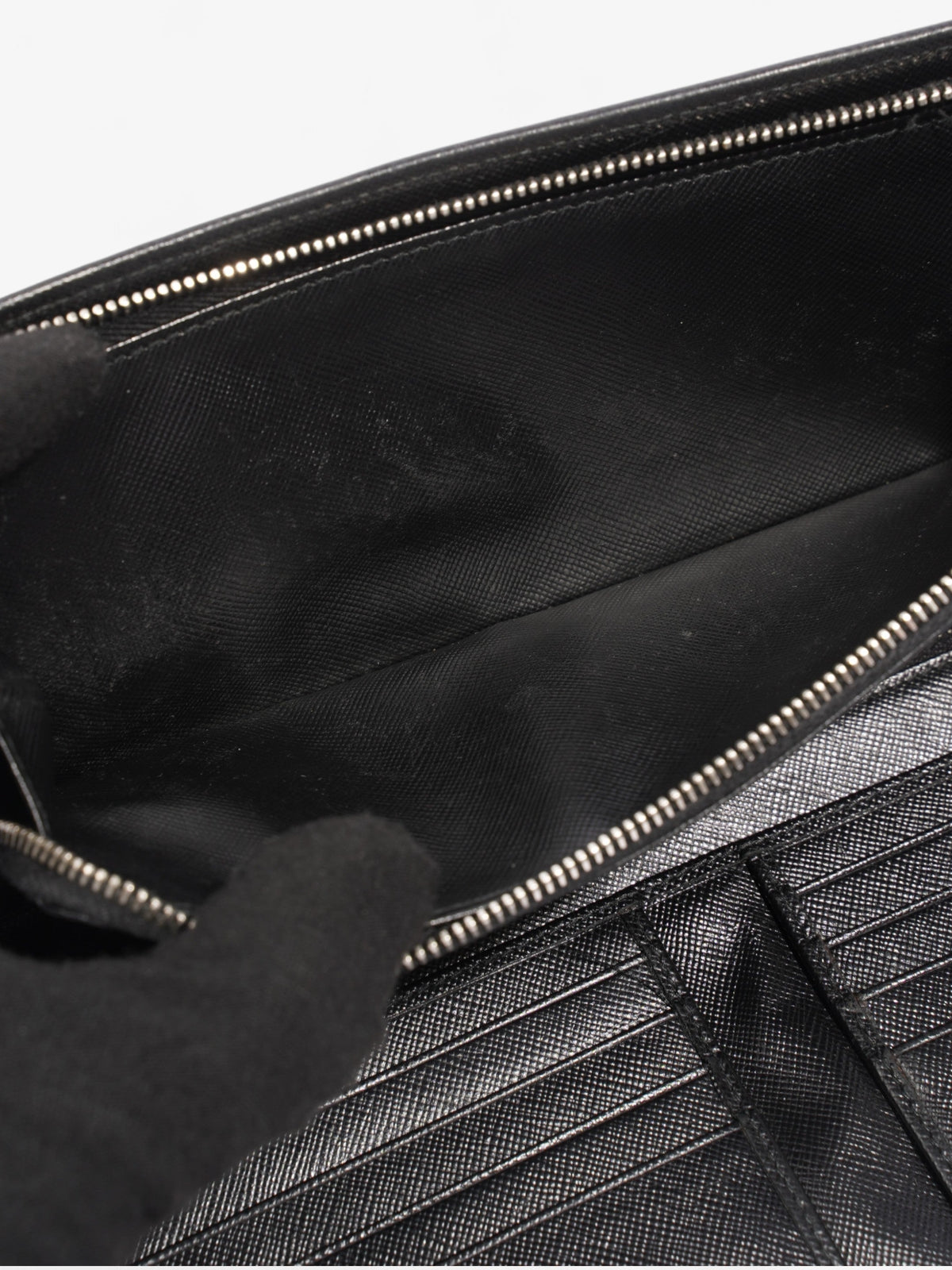 Prada Long Zip Around Wallet Black Saffiano Leather