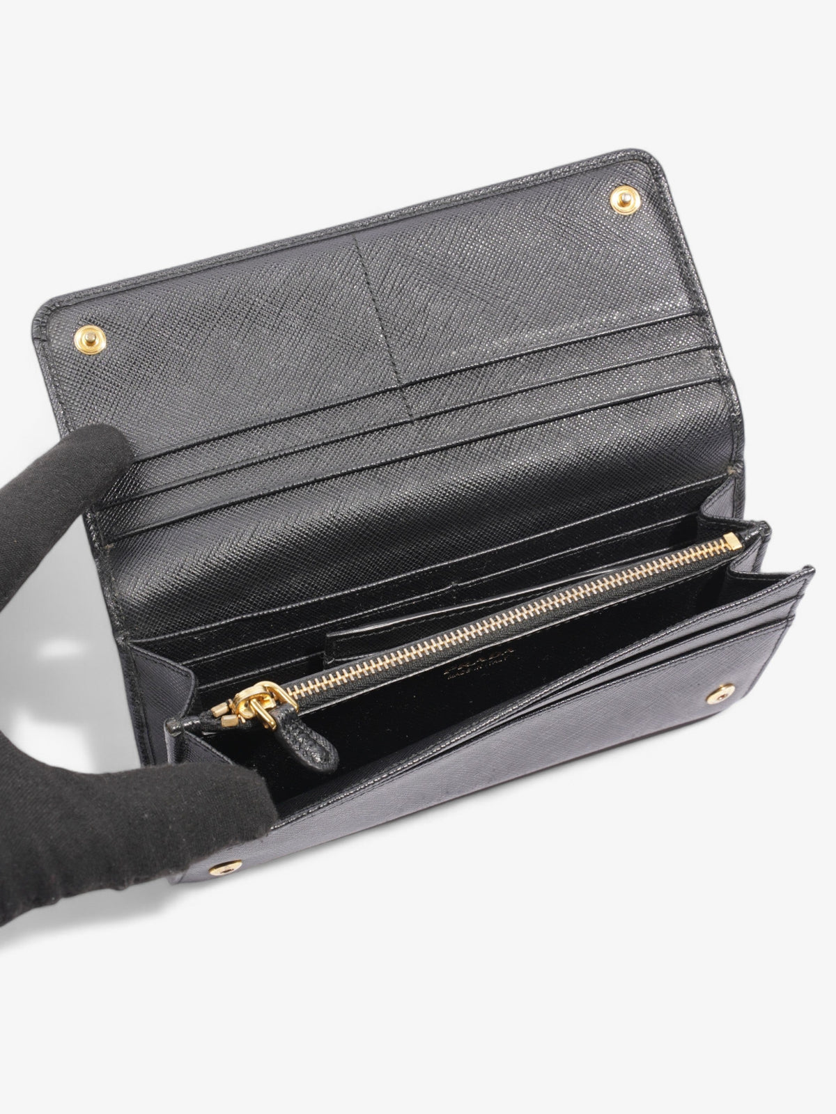 Prada Continental Wallet Black Saffiano Leather