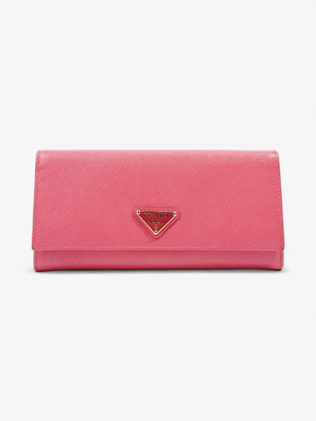 Prada Triangular Logo Flap Wallet Pink Saffiano Leather