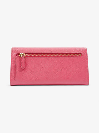 Prada Triangular Logo Flap Wallet Pink Saffiano Leather