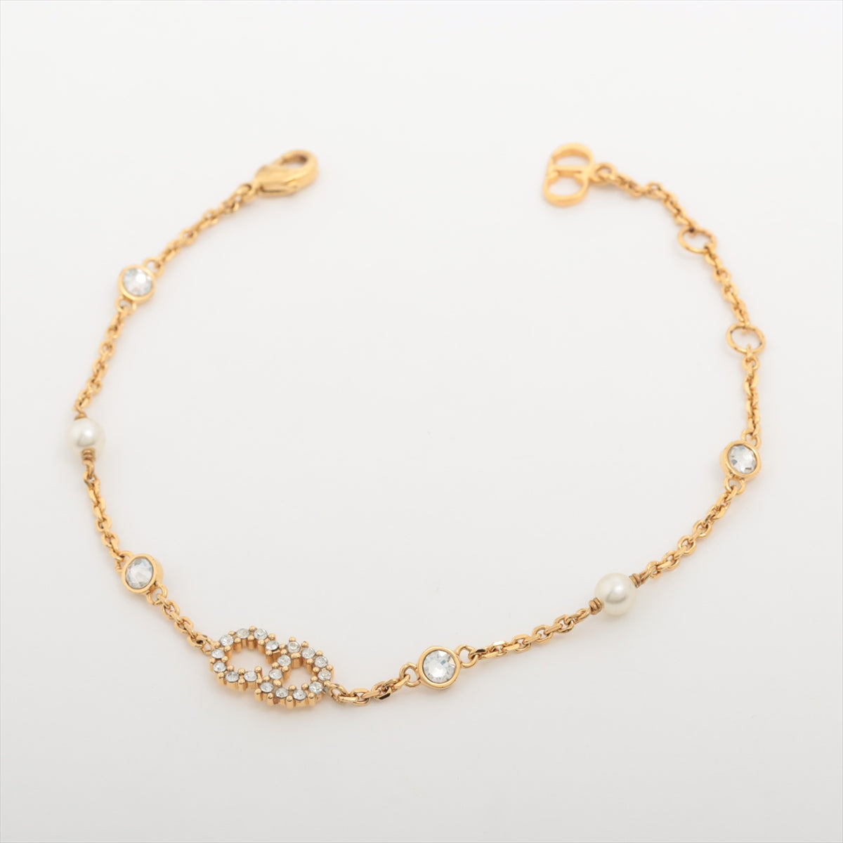 Dior Petit CD Yellow Gold Rhinestone/Pearl Bracelet Costume Jewellery