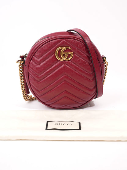 Gucci Marmont Round Bag Red Matelasse Leather