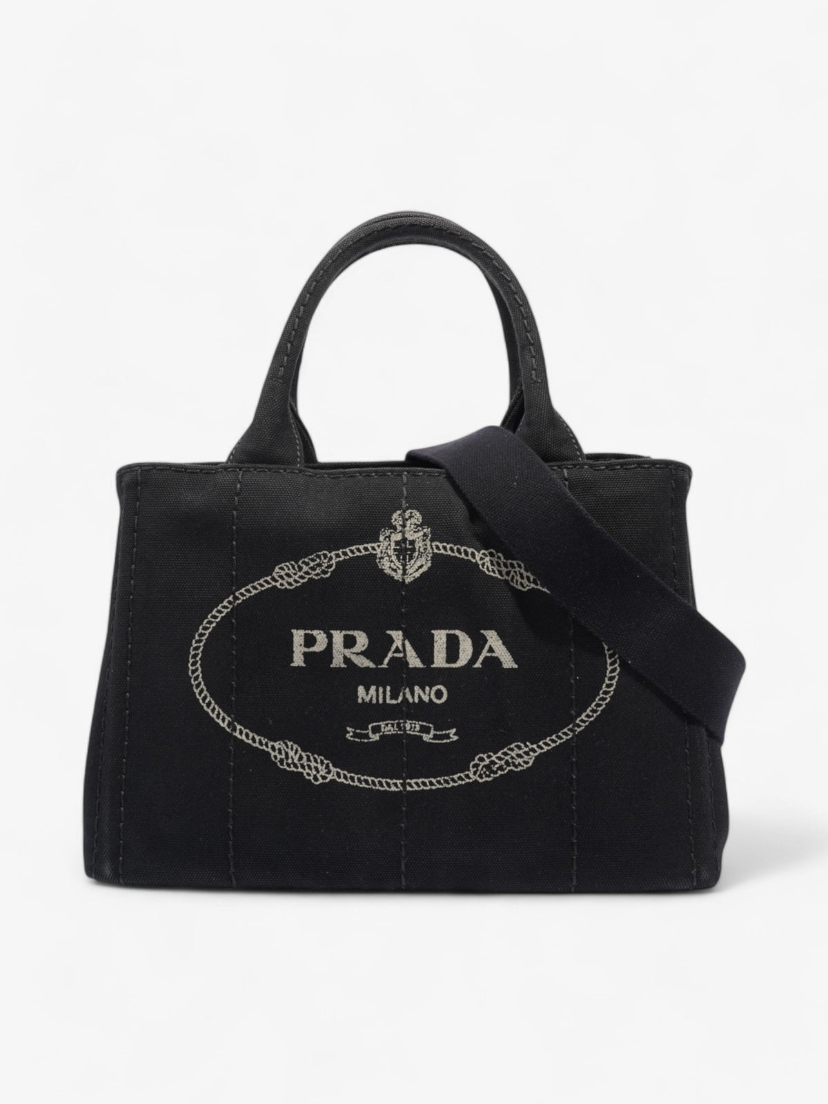 Prada Canapa 2 Way Handbag Black Cotton