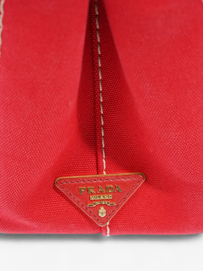 Prada Canapa 2 Way Handbag Red Cotton