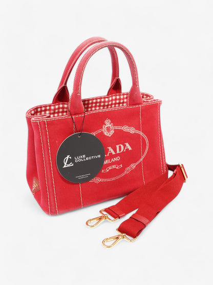 Prada Canapa 2 Way Handbag Red Cotton