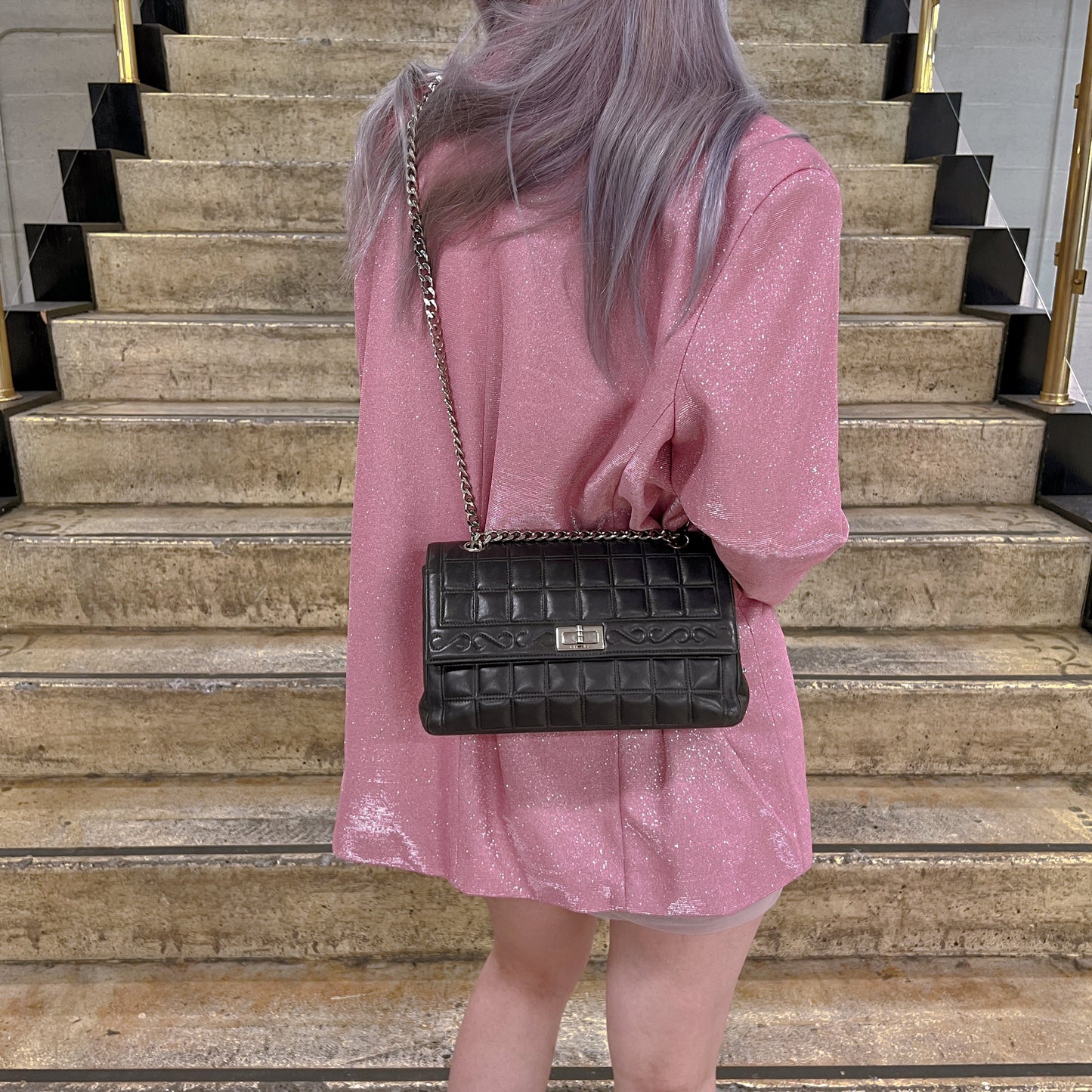 Chanel 2.55 chocolate bar rhinestone chain shoulder bag TWS