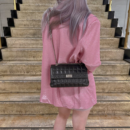 Chanel 2.55 chocolate bar rhinestone chain shoulder bag TWS