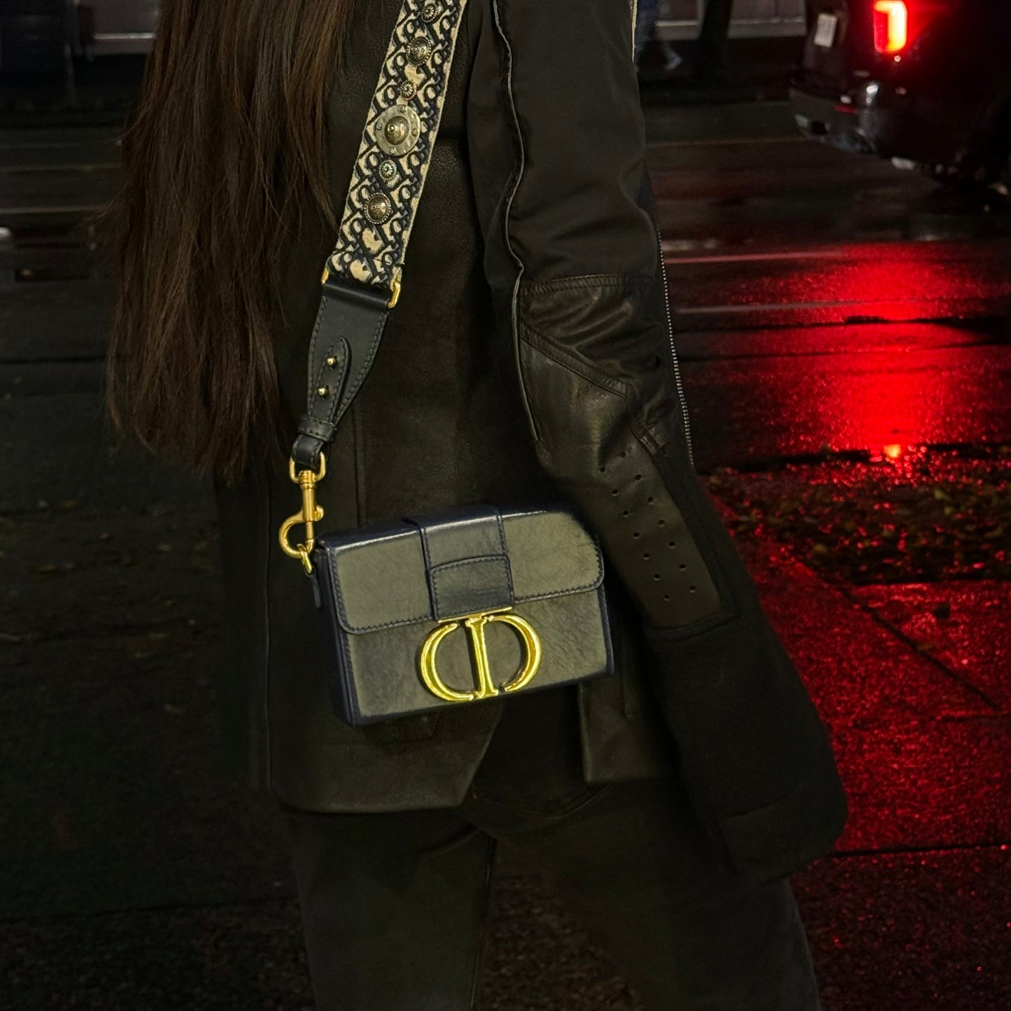 Christian Dior Navy Blue Leather 30 Montaigne Box Shoulder Bag