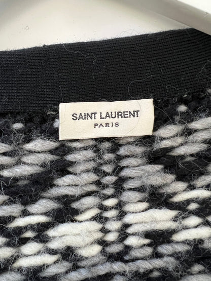 Saint Laurent Black & Grey Knit V-Neck igan Size S (UK 8)