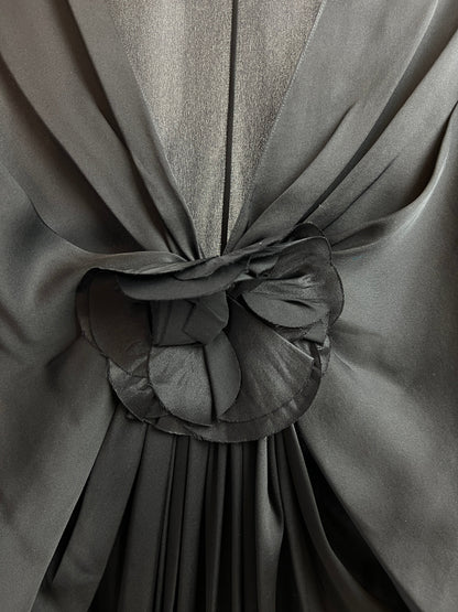 Saint Laurent Black Maxi Gown with Rose - Appliqué Detail FR 38 (UK 10)