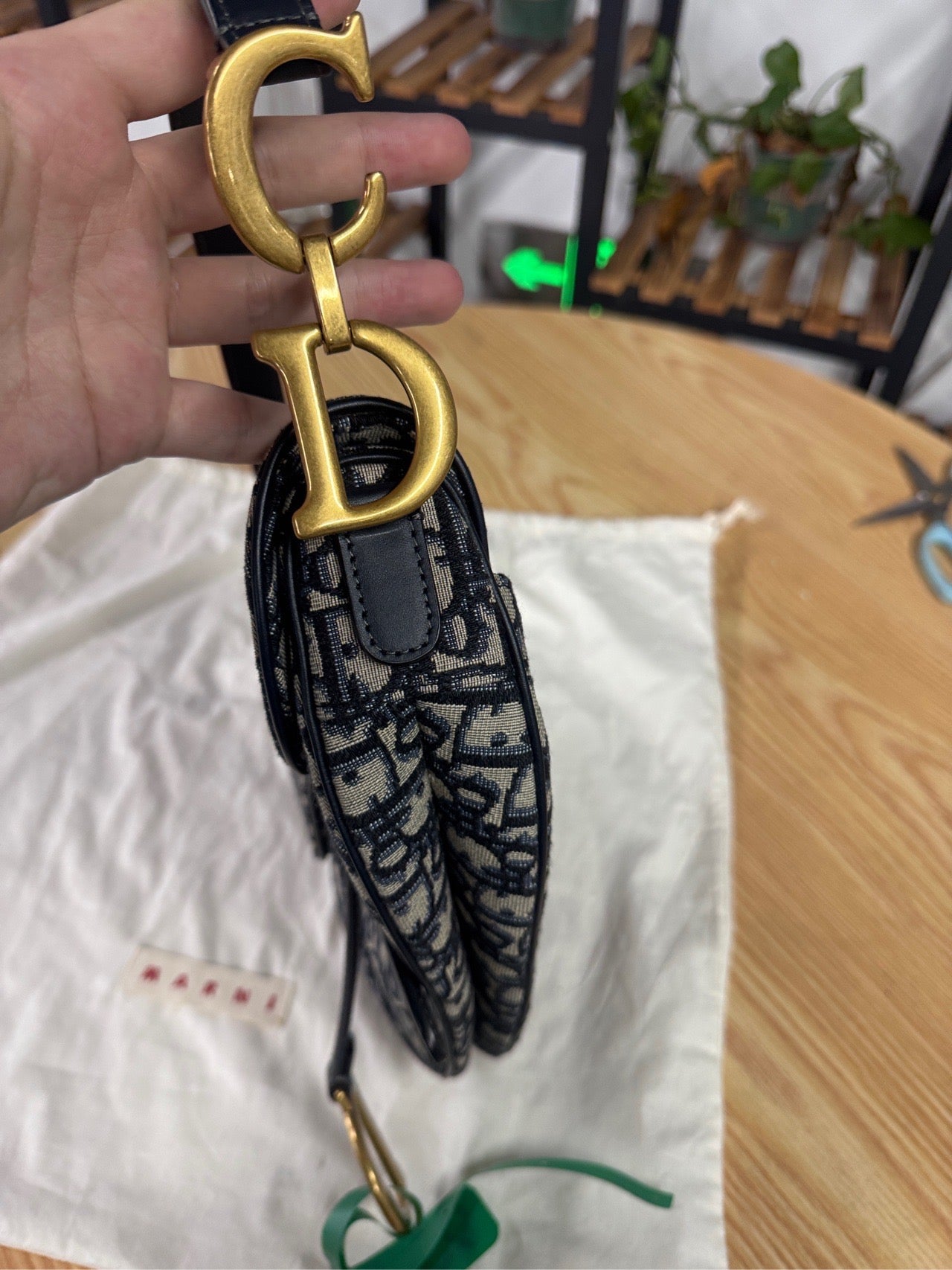 Pre-owned Dior Saddle Medium in Blue Oblique Canvas, Full Set