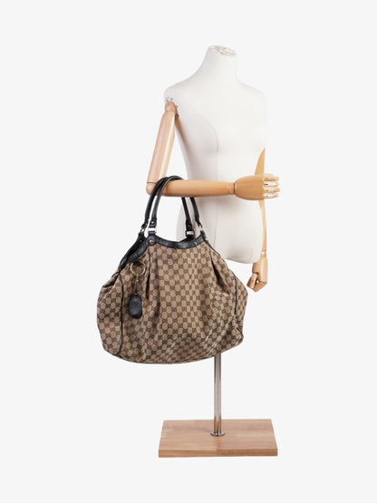 Gucci Sukey Large Beige And Ebony GG Supreme Canvas