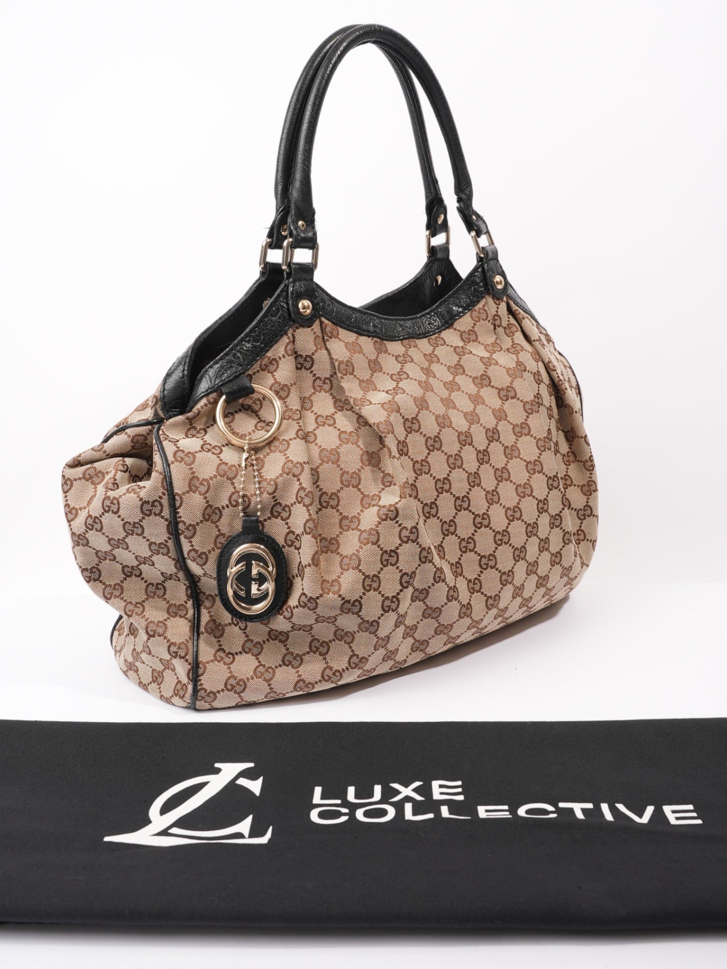 Gucci Sukey Large Beige And Ebony GG Supreme Canvas