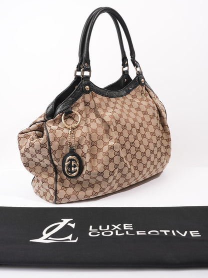 Gucci Sukey Large Beige And Ebony GG Supreme Canvas