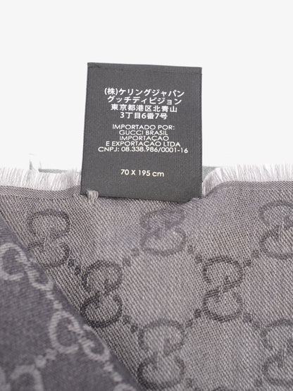 Gucci GG Logo Scarf Grey Wool 70 x 195cm