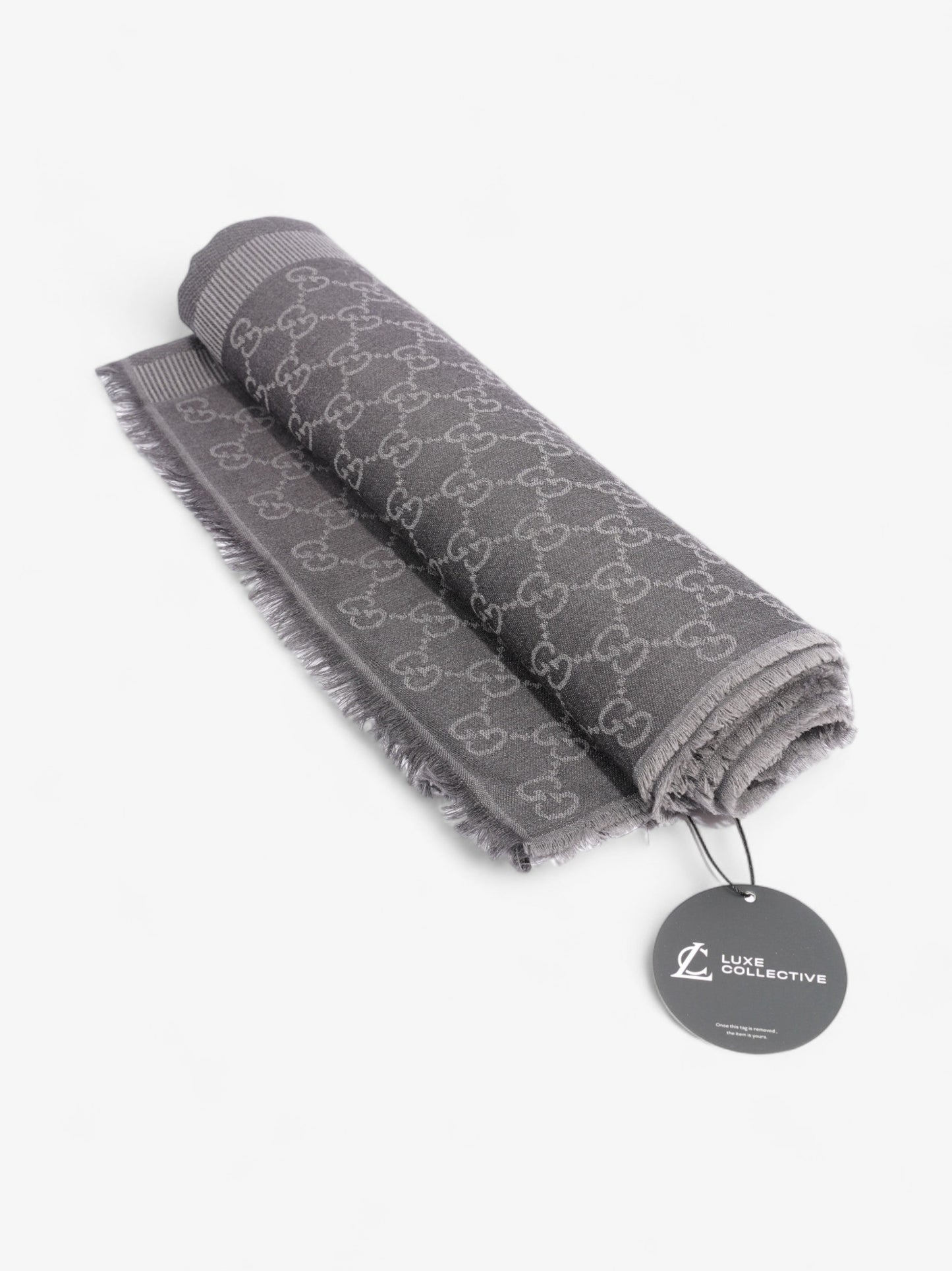 Gucci GG Logo Scarf Grey Wool 70 x 195cm