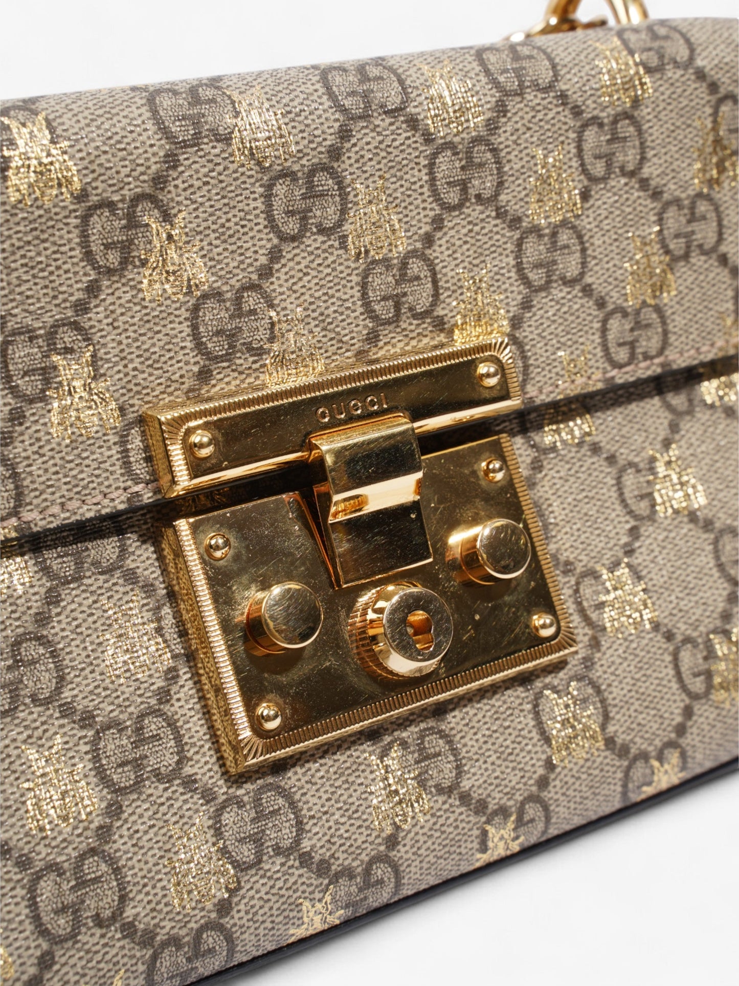 Gucci Padlock Bee Chain Shoulder Supreme Coated Canvas Small