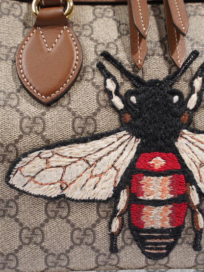 Gucci Boston Bee Bag GG Supreme / Brown Coated Canvas Small
