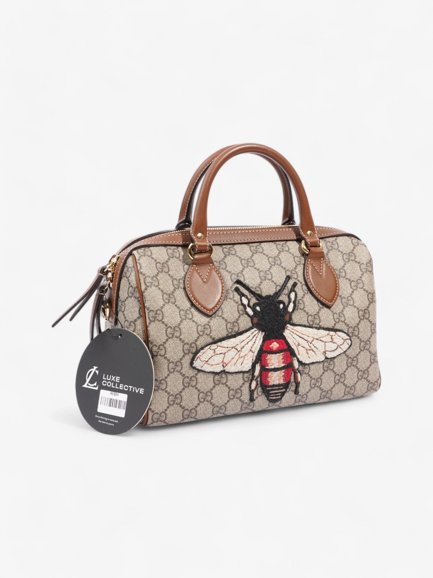 Gucci Boston Bee Bag GG Supreme / Brown Coated Canvas Small