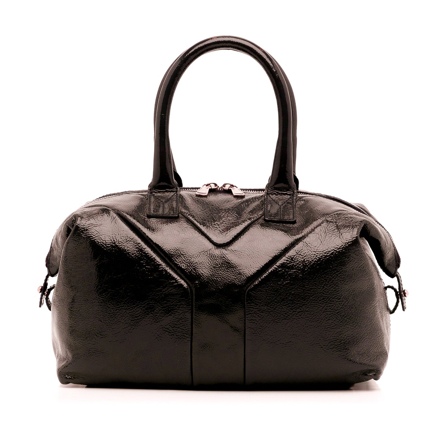 Brown YSL Easy Y Patent Leather Tote
