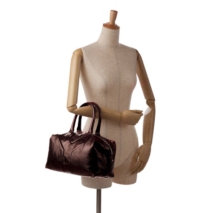 Brown YSL Easy Y Patent Leather Tote