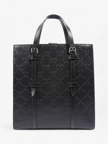Gucci GG Tote Bag Black Embossed Leather Medium