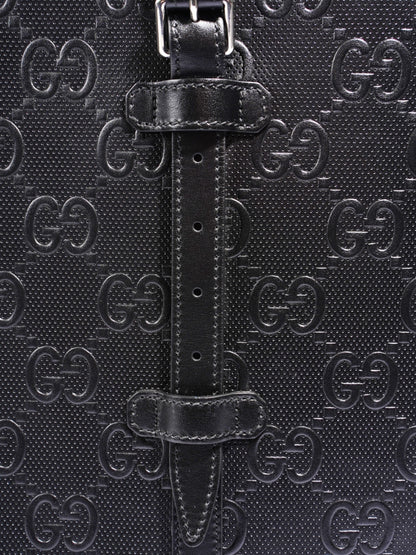 Gucci GG Tote Bag Black Embossed Leather Medium