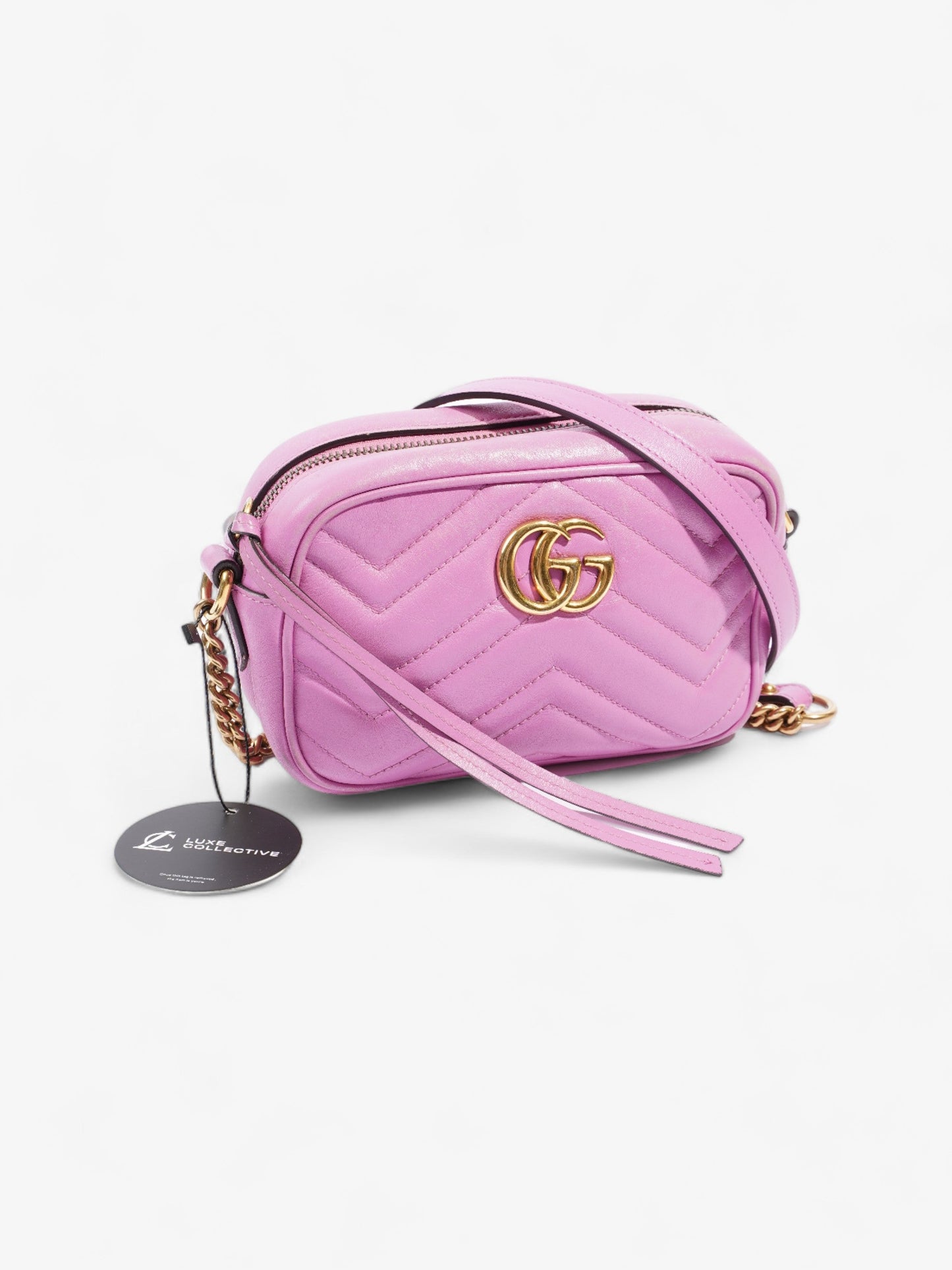 Gucci Marmont Zip Pink Matelasse Leather Mini