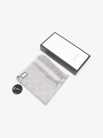 Gucci GG Jacquard Scarf Grey Wool 48 x 180cm