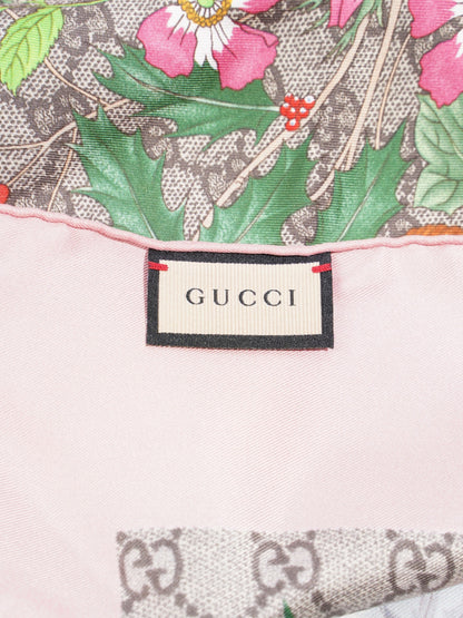 Gucci GG Flora Print Scarf Pink / GG Supreme / Multicolour Silk 90 x 90cm