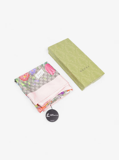 Gucci GG Flora Print Scarf Pink / GG Supreme / Multicolour Silk 90 x 90cm